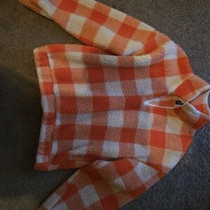 H&M Orange and White Checkered Teddy Jacket